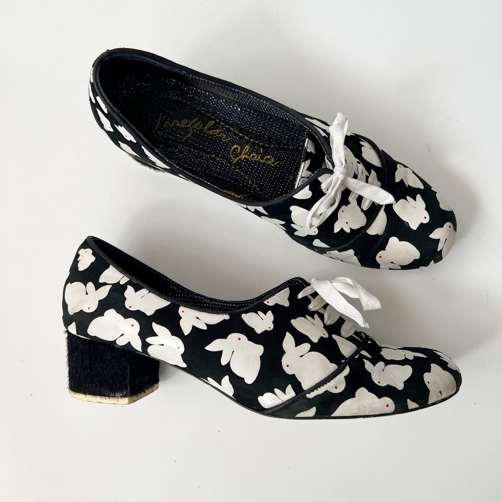 Irregular Choice Heels 41 Black White Bunny Rabbit Print Whimsical Mary Jane